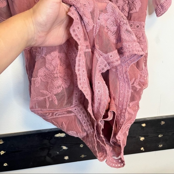 She+Sky Pink Barbie Festival Western Bohemian Lace Plunging Neckline Romper M - Picture 10 of 16